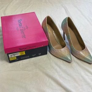 Torta Caliente Sparkly Rainbow heels. Worn w/box.